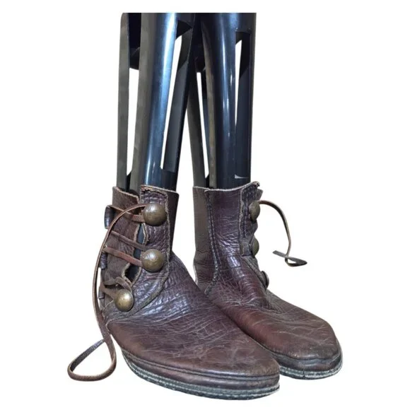 Vintage Unisex All Leather Native American Coin Laced Boots